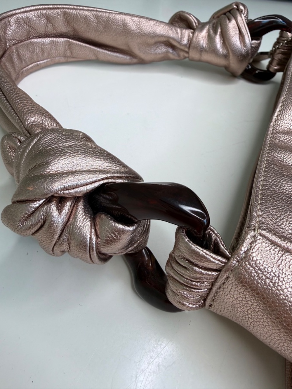 Rare! 2010 Era Coach Rose Gold Mini Hobo Leather Handbag with Tortoise Shell - Picture 4 of 10